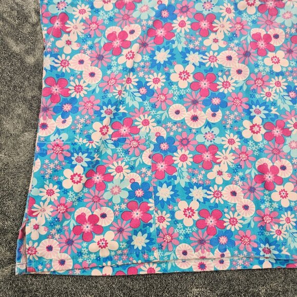 Ready 2 Wear Medical Scrub top womens large blue pink floral print nurse SS - Picture 6 of 15